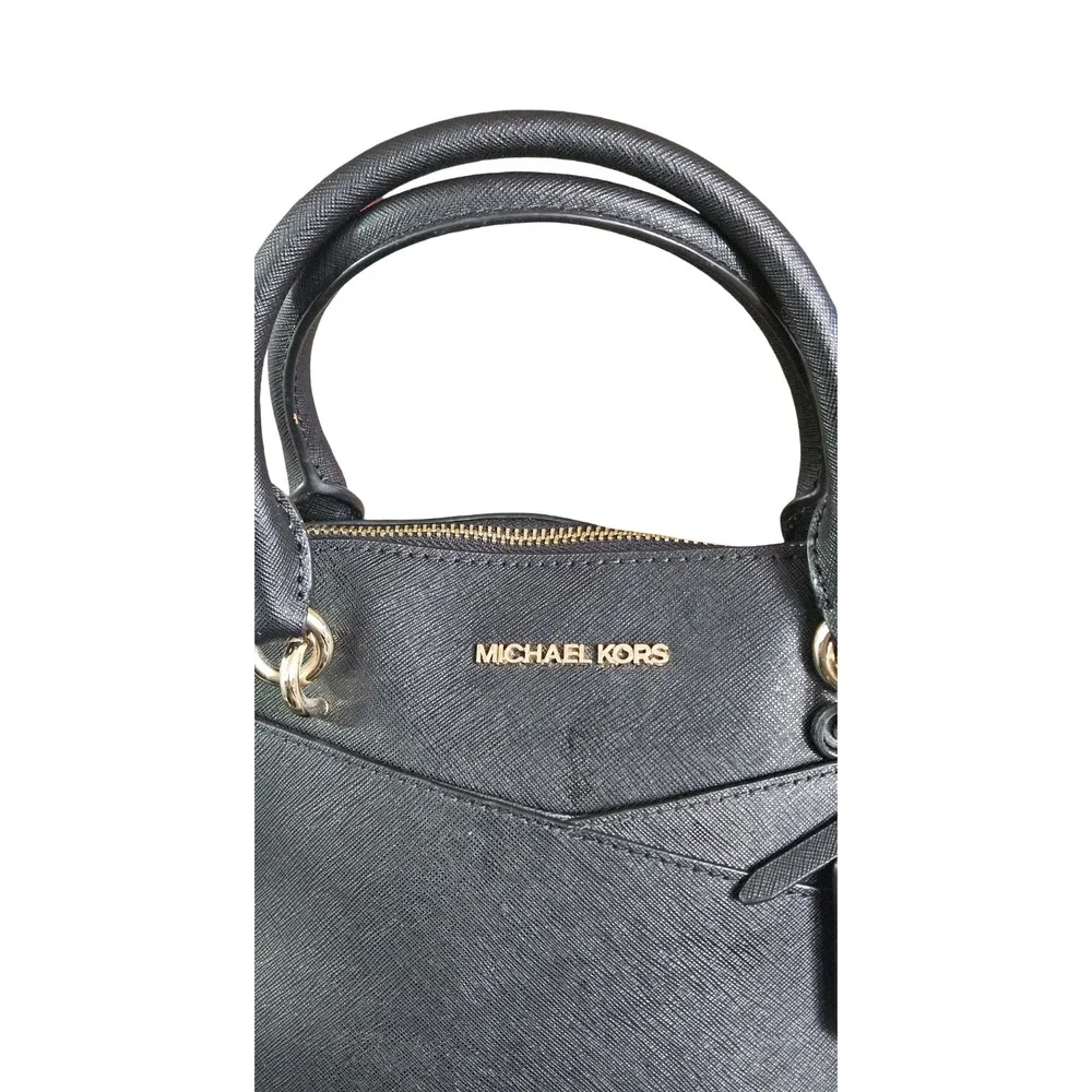 Michael Kors Black Saffiano Leather Dome Satchel Gold Hardware Handbag